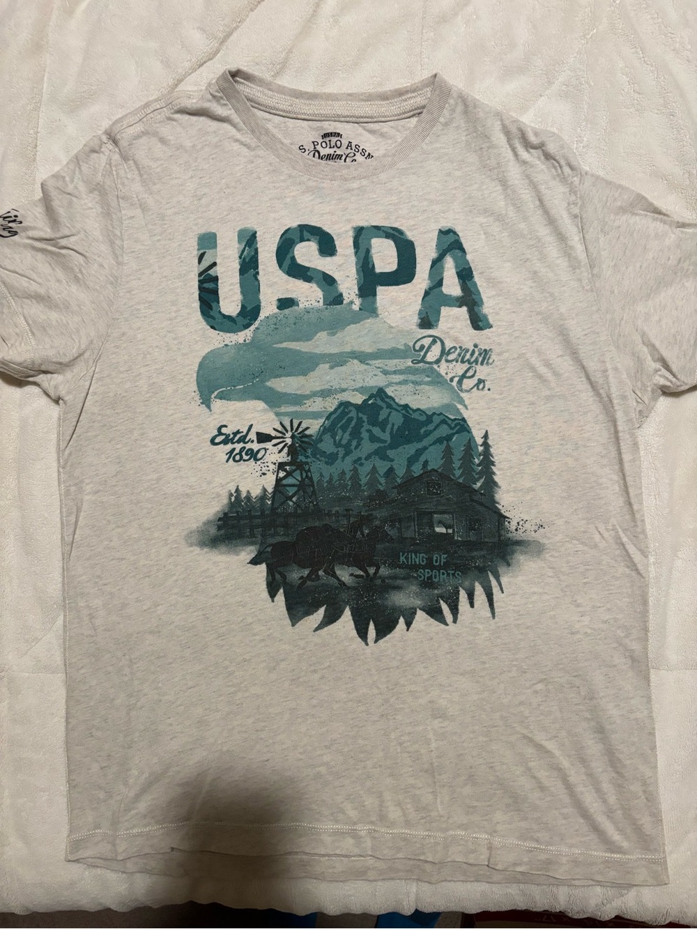 U.S. Polo Assn. Light Gray Short Sleeve Tee with Teal Graphic